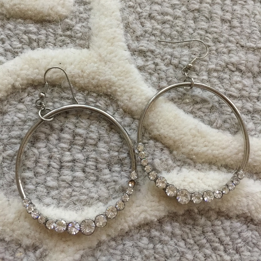 3 for $20 eligible! Silver diamond hoop earrings.