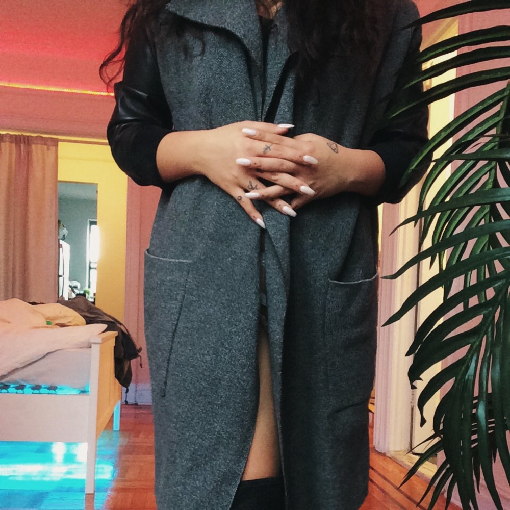 Fabric leather cardigan