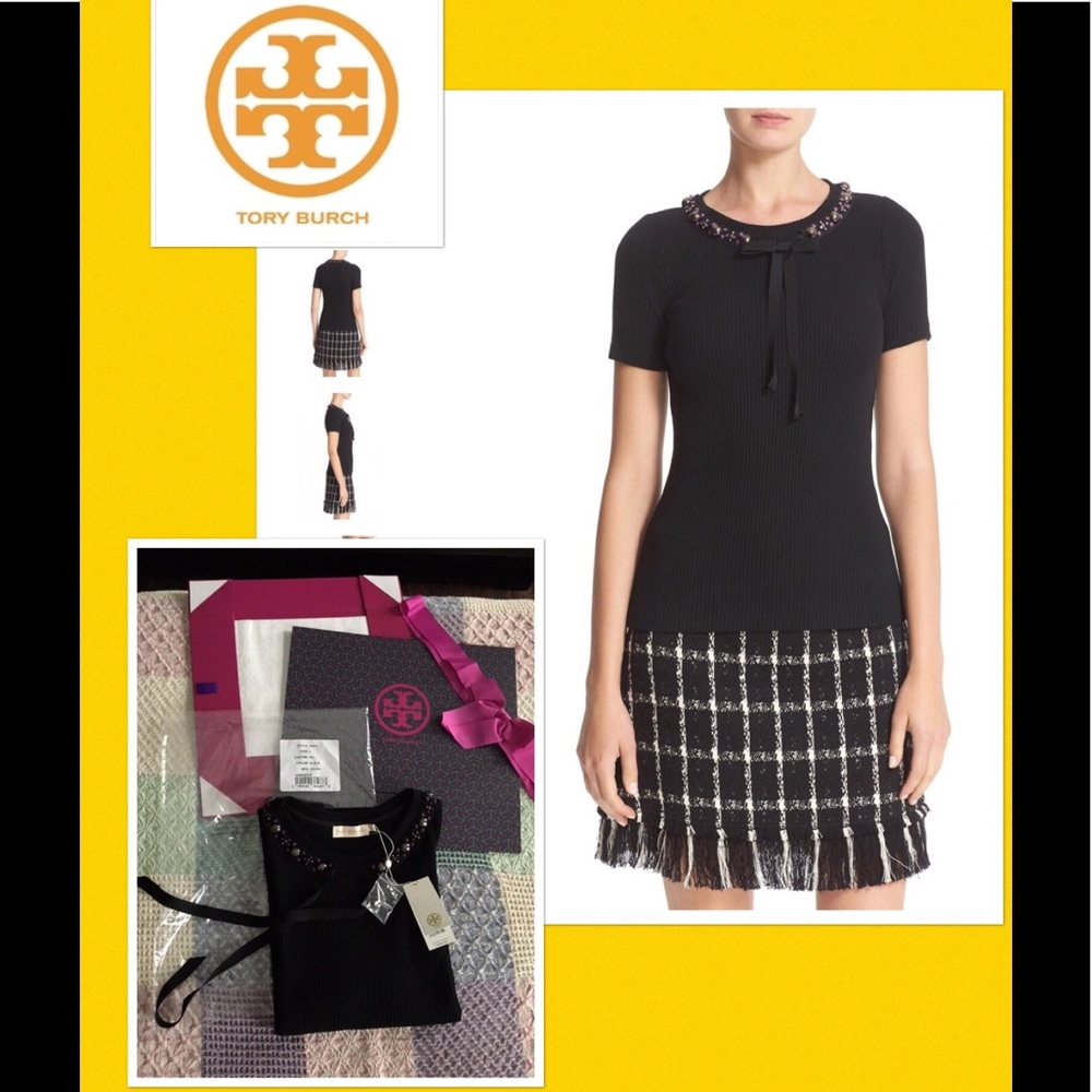 TORY BURCH Embellished Ribbed Top NEW without tag