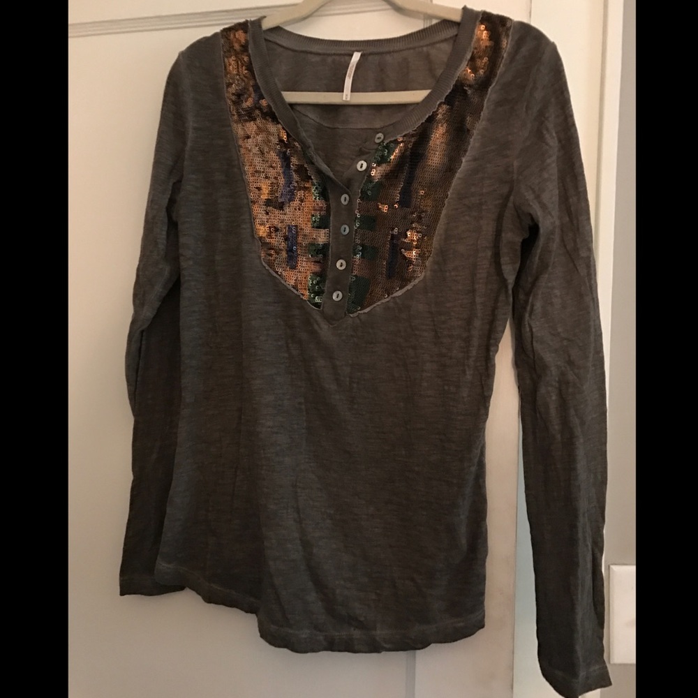 sequin gray Free People tee, size M