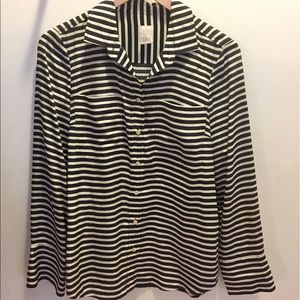 J.Crew 100% Silk Boy Shirt Navy & White