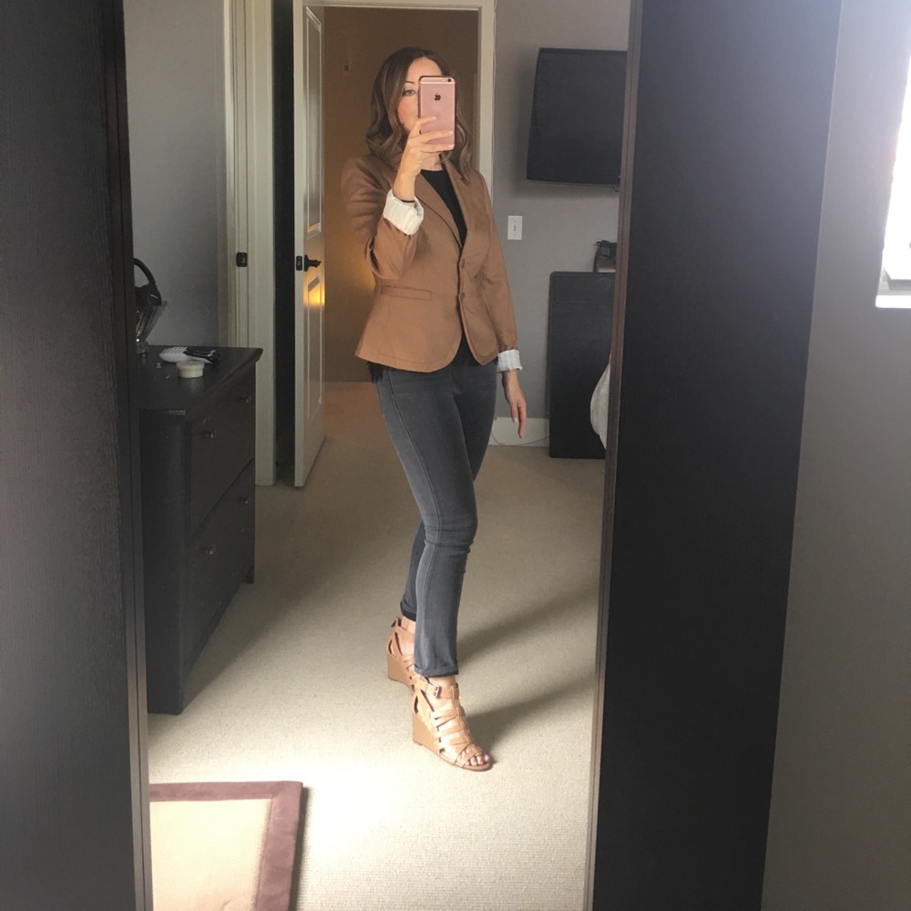 Camel colored, suit jacket.  Size 4. The limited.