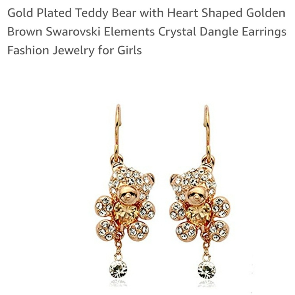 18kt Gold Plated Teddy Bear Dangle Earrings
