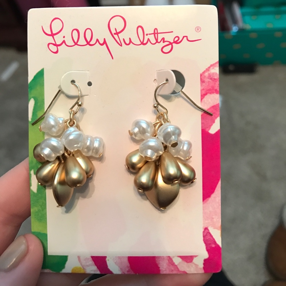 Dangly Gold and White Earrings