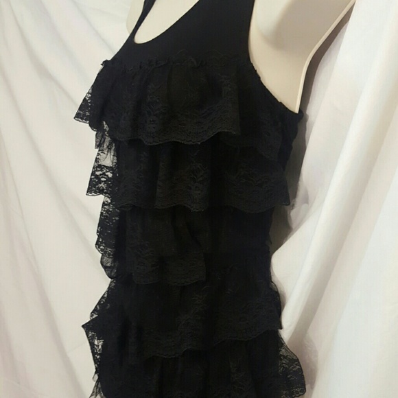 Altea Tops - Small black tank longer length ruffled Altea Tops - Small black tank longer length ruffled