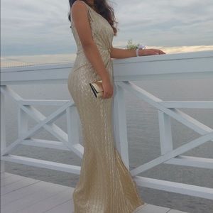 Gold One-Shoulder Ruched Gown