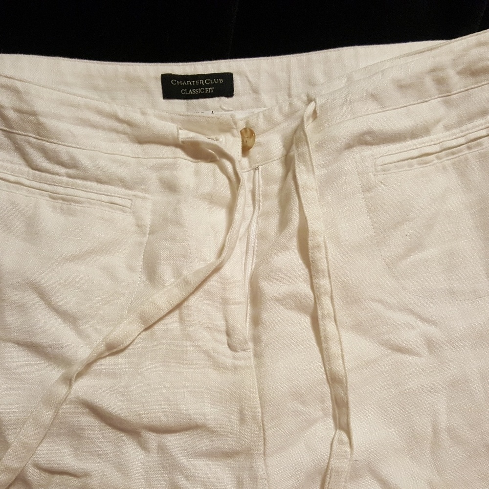 Women's linen pants with draw string worn 2x