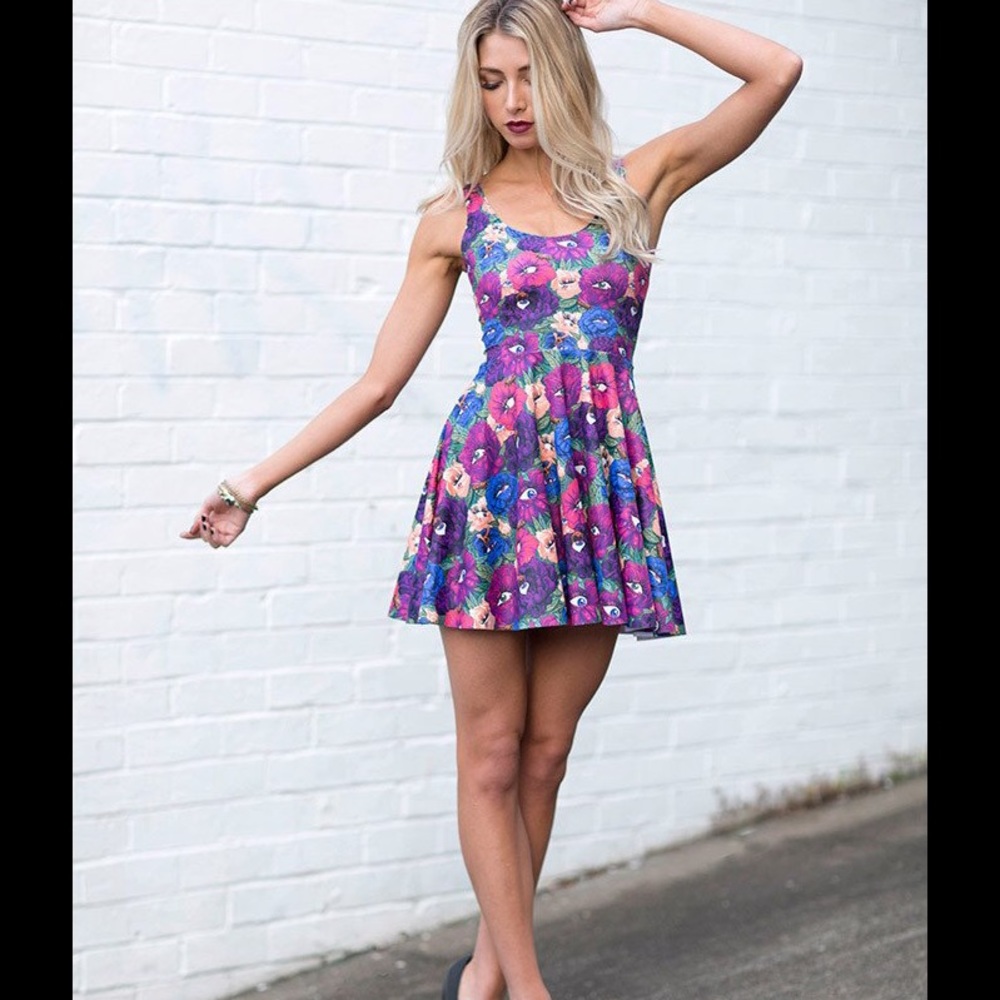 Blackmilk Peeking Peonies Reversible Skater Dress
