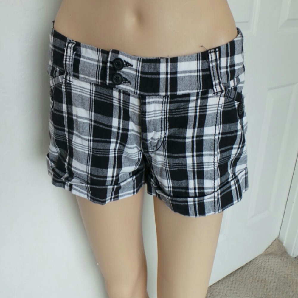 Black and white low rise shorts