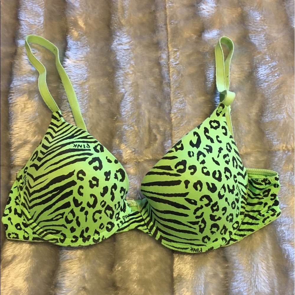 PINK Victoria's Secret green push-up bra