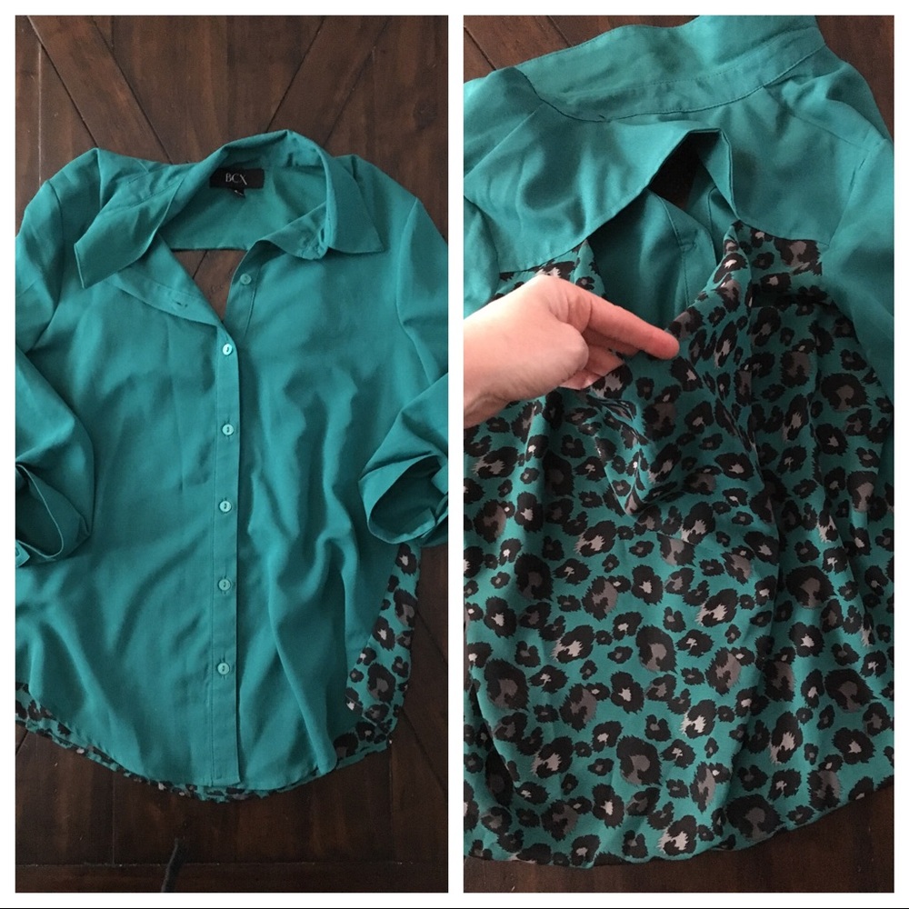 Teal Animal Print Open-Back Top