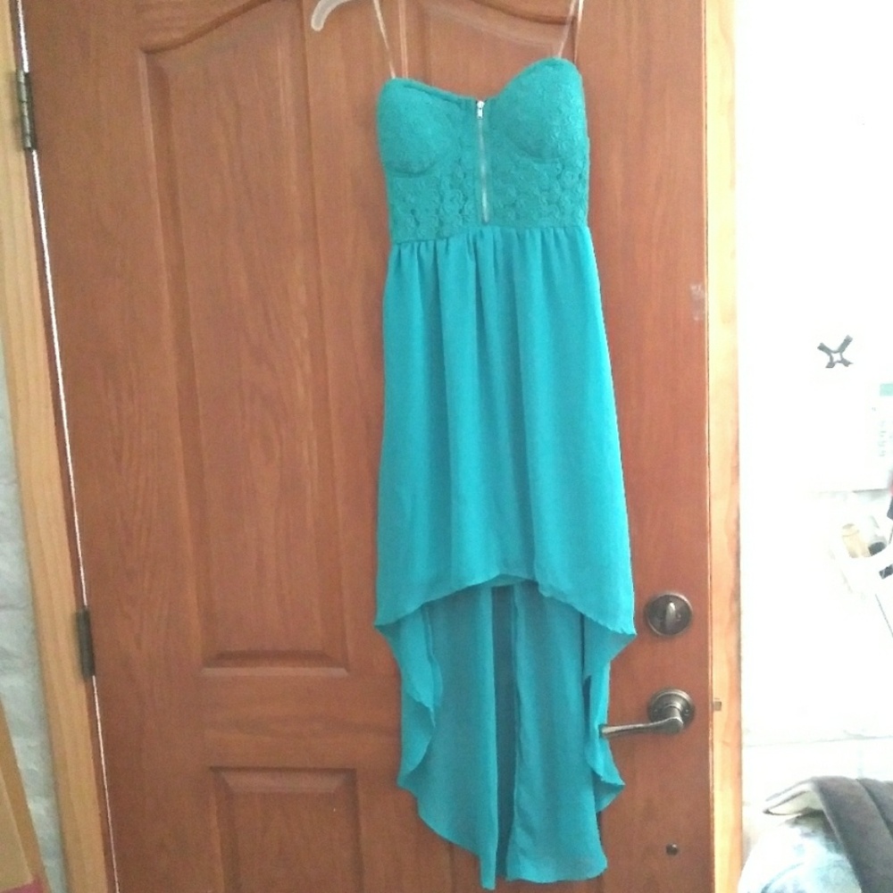 Blue strapless dress