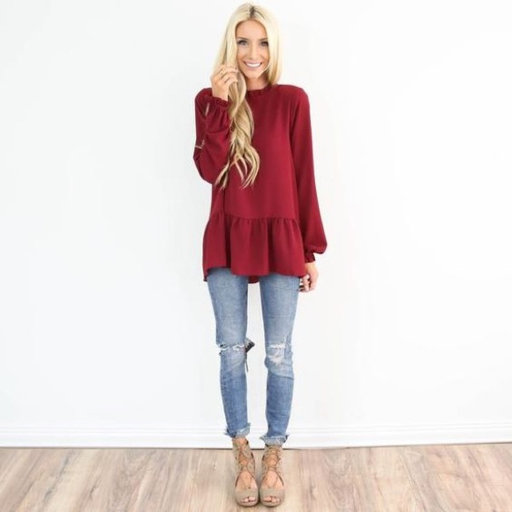 Maroon Ruffle Blouse