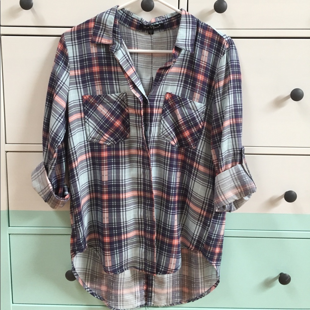 VELVET HEART plaid denim-feel button shirt