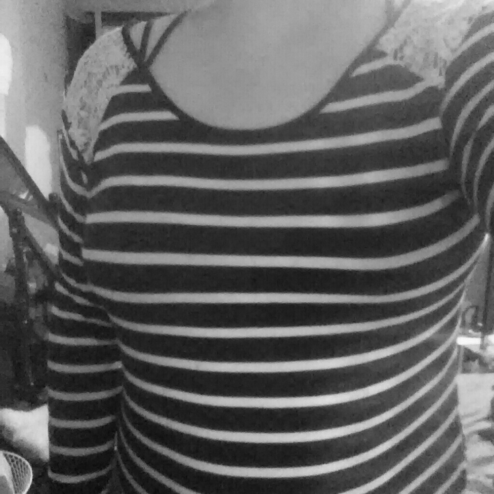 Long sleeved, navy blue and white top