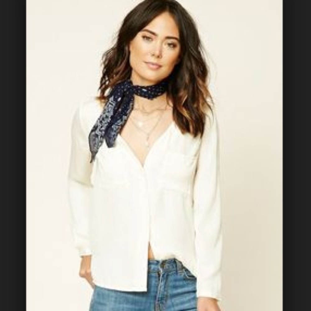NWOT Forever 21 cream silky button front shirt L