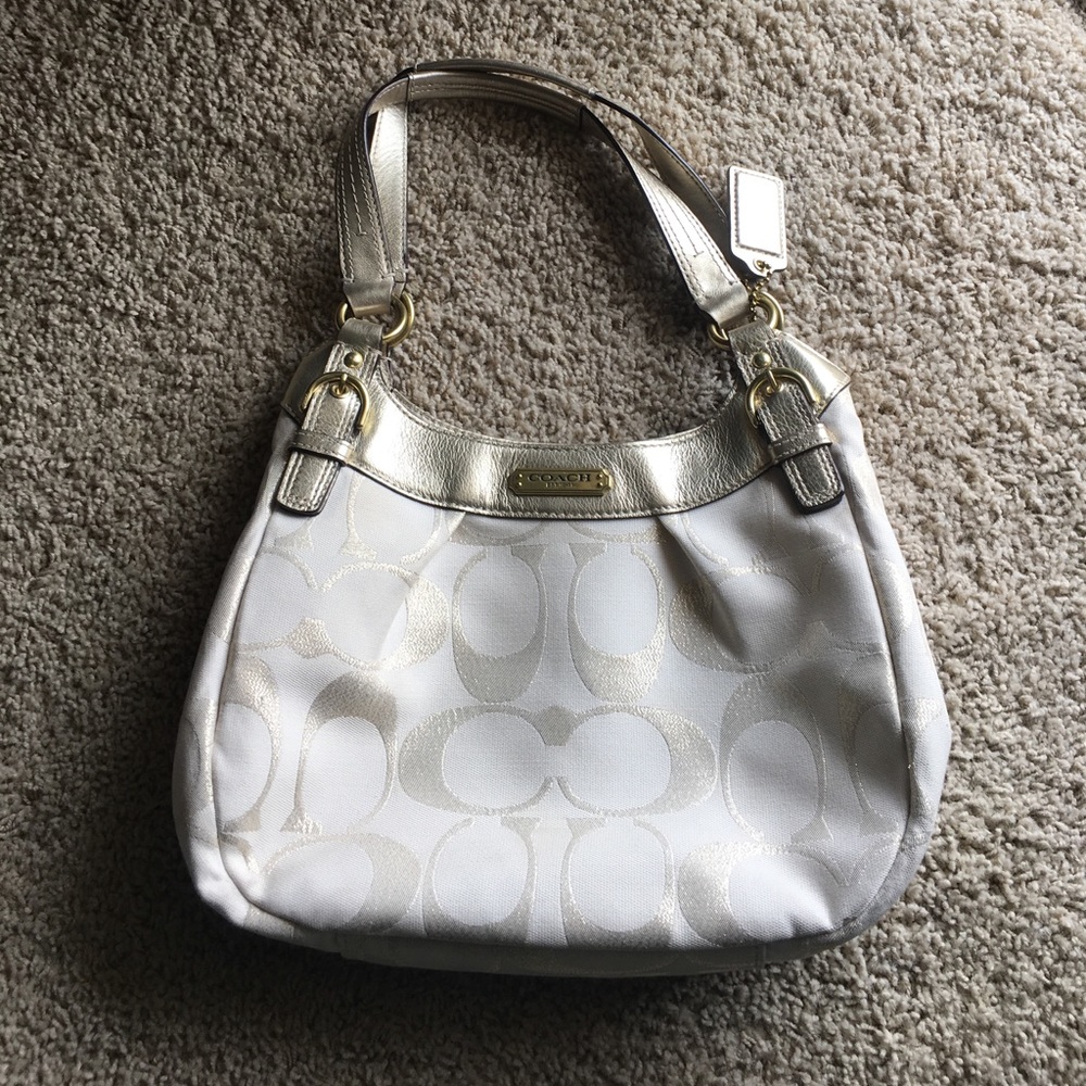 Vintage Coach Soho Signature Khaki and Gold Hobo
