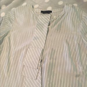BCBGMaxAzria Striped Print Ruffle Front Blouse BCBGMaxAzria Striped Print Ruffle Front Blouse