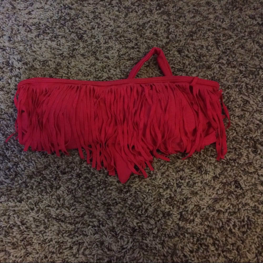 Red fringe bathing suit top