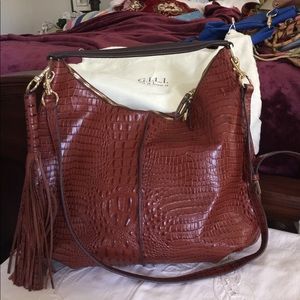 g.i.l.i. Large croco Italian leather hobo