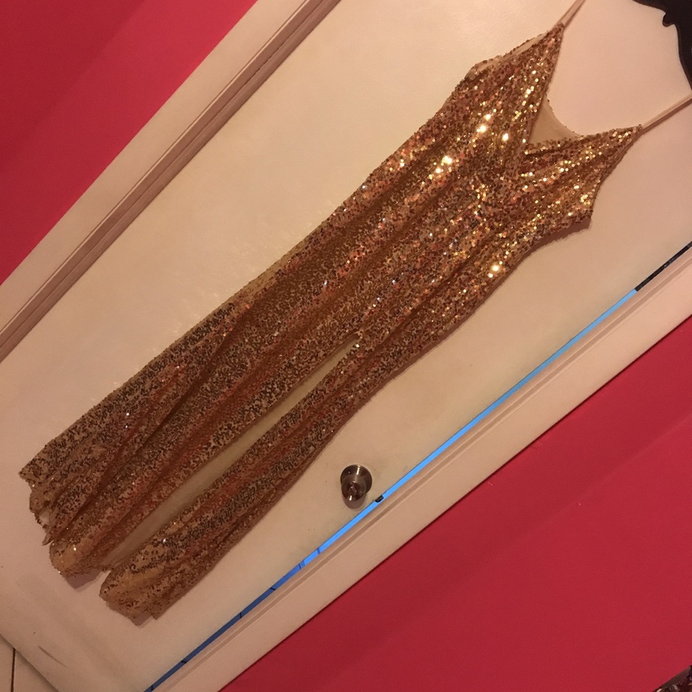 Gold Sequined Side Slit Dress