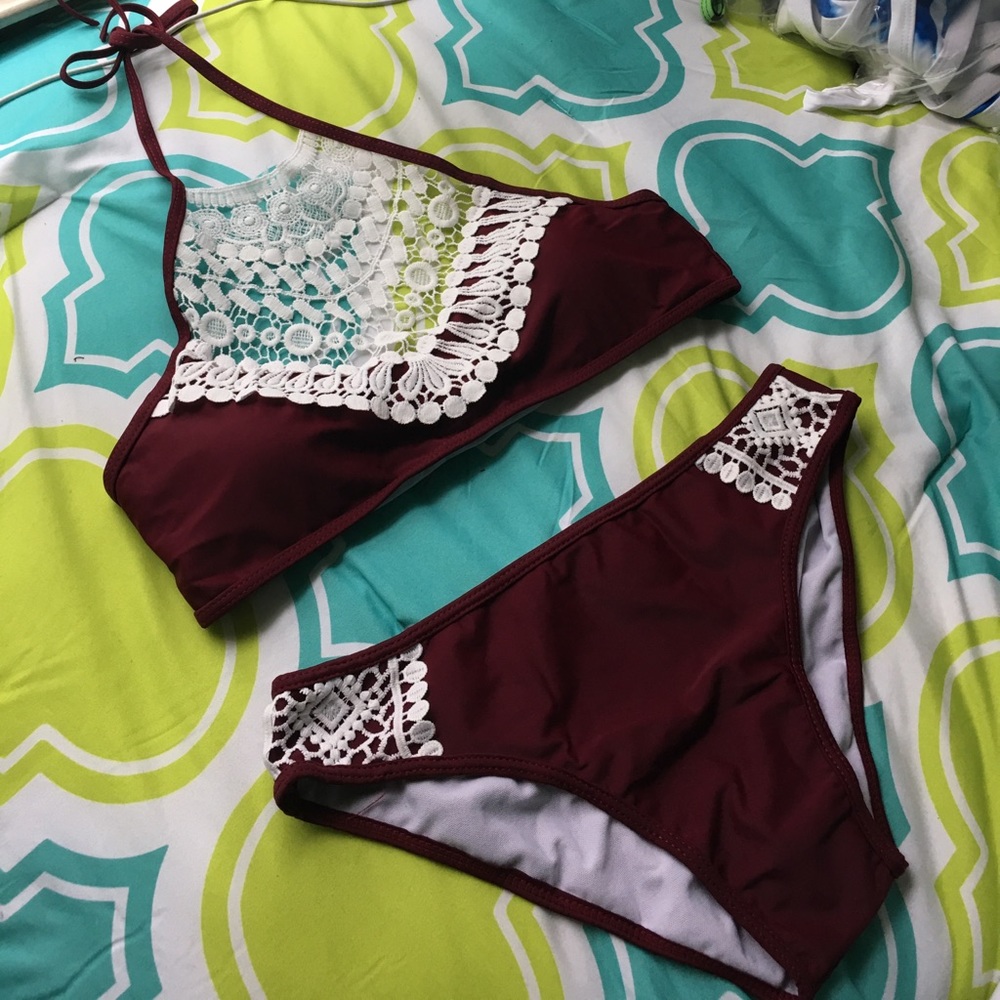 Sexy lace maroon bathing suit
