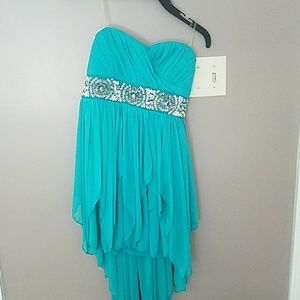 Hi-low turquoise formal dress