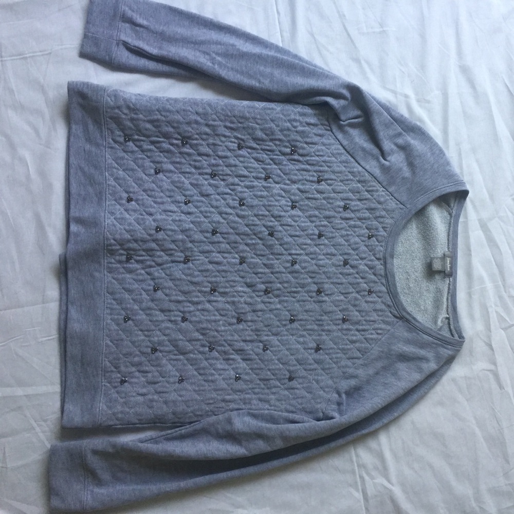 Neiman Marcus Gray Quilted Sweatshirt W/ Gems