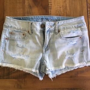 Light wash stretch denim shorts