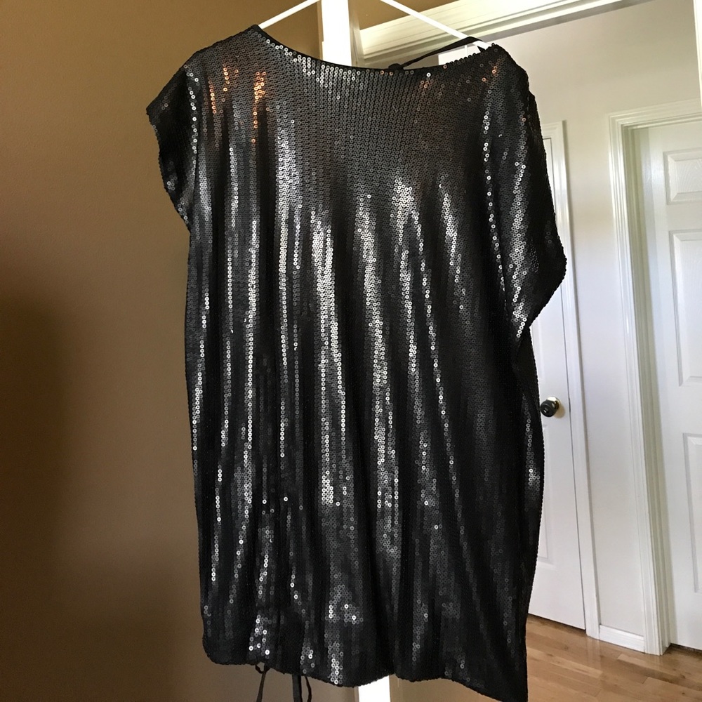 Short, black, sequin dress