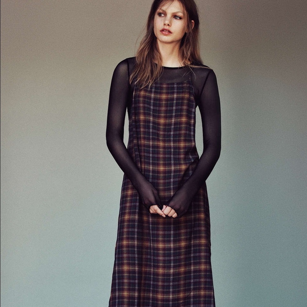 Silence+Noise Paige Plaid Midi Slip Dress