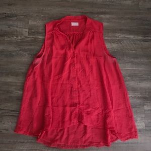 coral button down tank top. size XL.