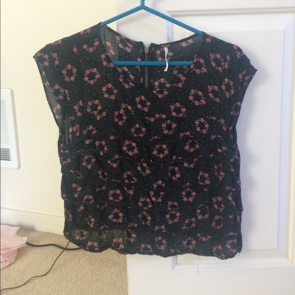 Free People Floral Black/Red Top Small