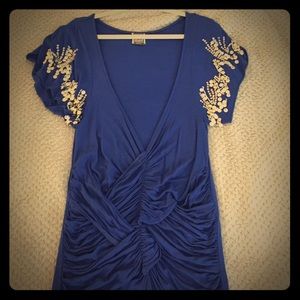 FREE PEOPLE royal blue rouched bodycon dress