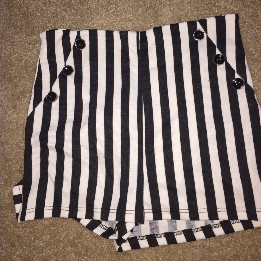 High Waisted Pin Striped Stretch Shorts