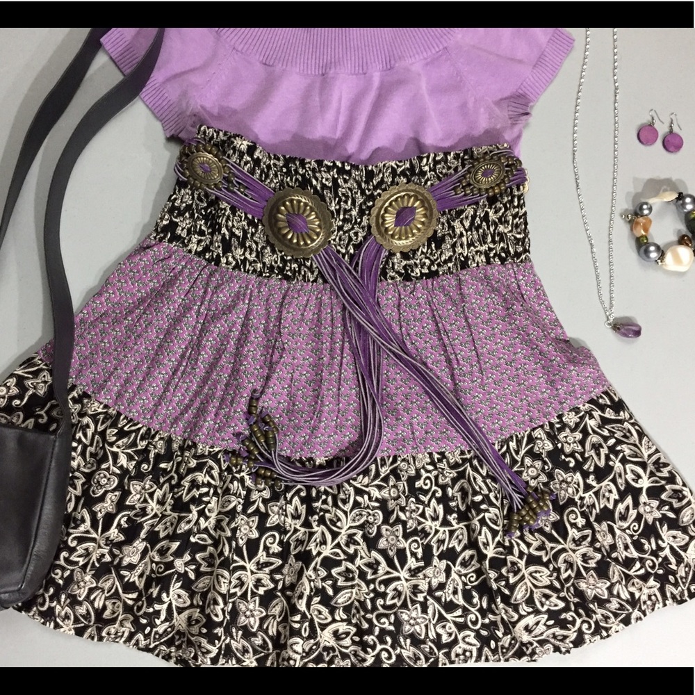 Casual striped patchwork flowy skirt