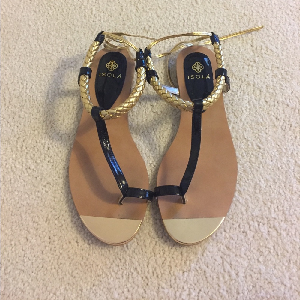 Black and gold Isola sandals