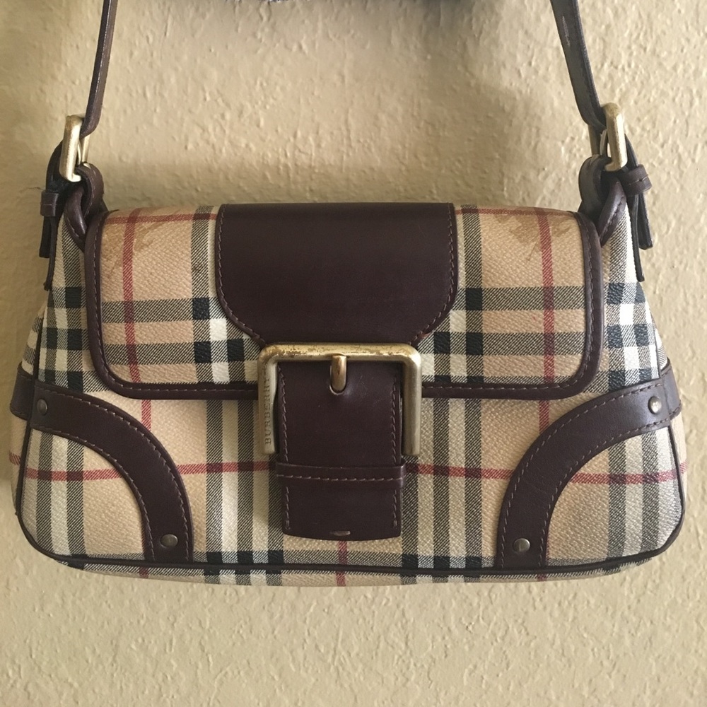 Burberry Brown Leather/Plaid Canvas Shoulder Bag