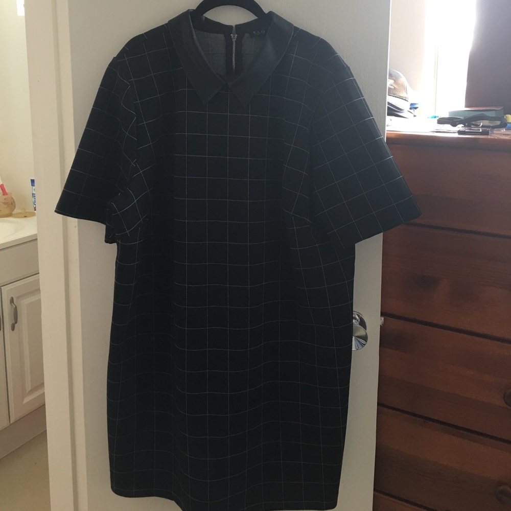 Faux leather collar easy-knit dress.