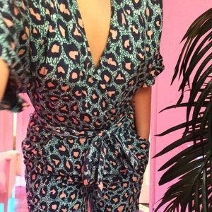 Long pant onsie teal pink cheetah leopard print