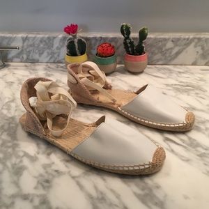 Soludos Lace Up White Leather Espadrilles