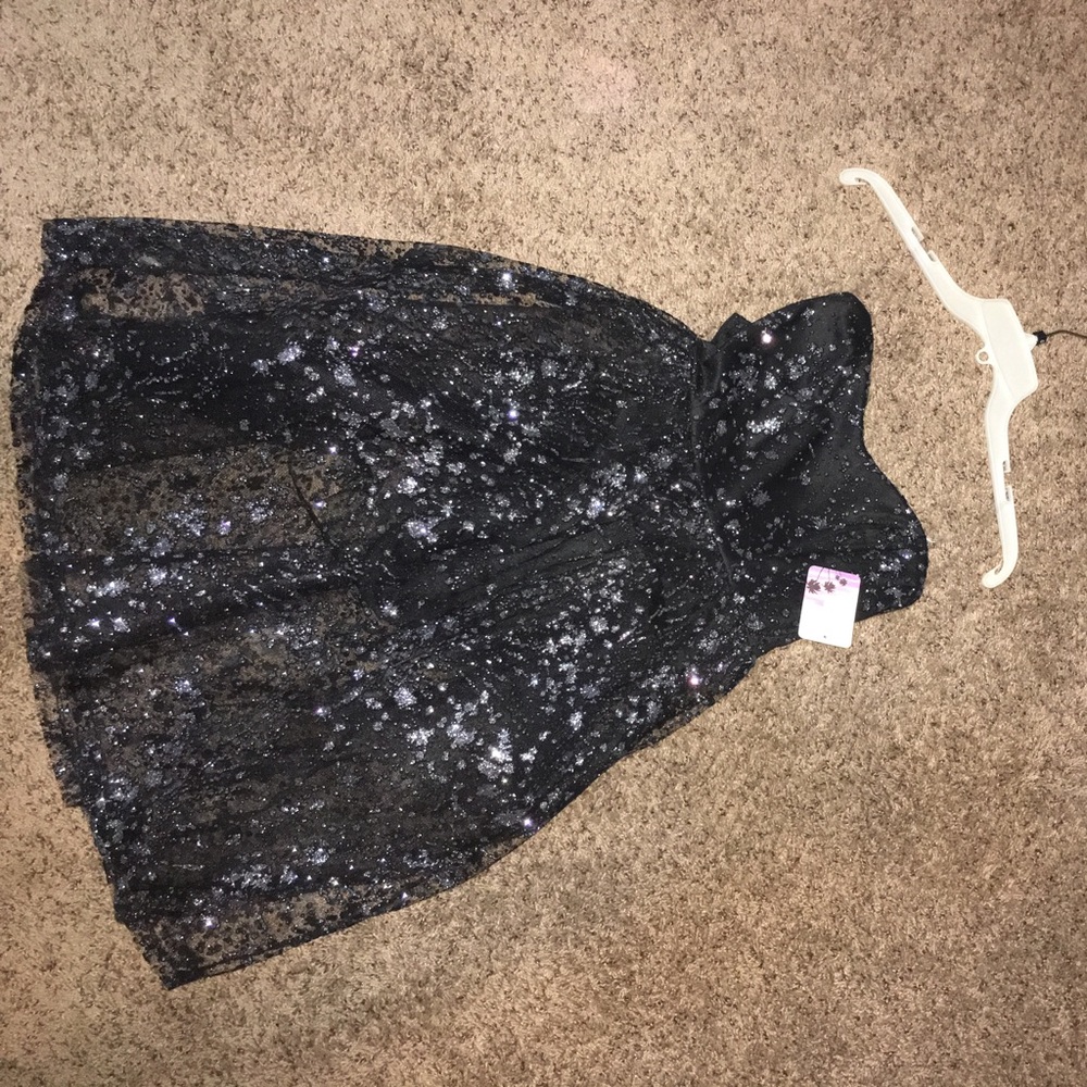 Strapless black glittery formal dress