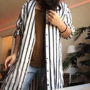 Long white navy blouse