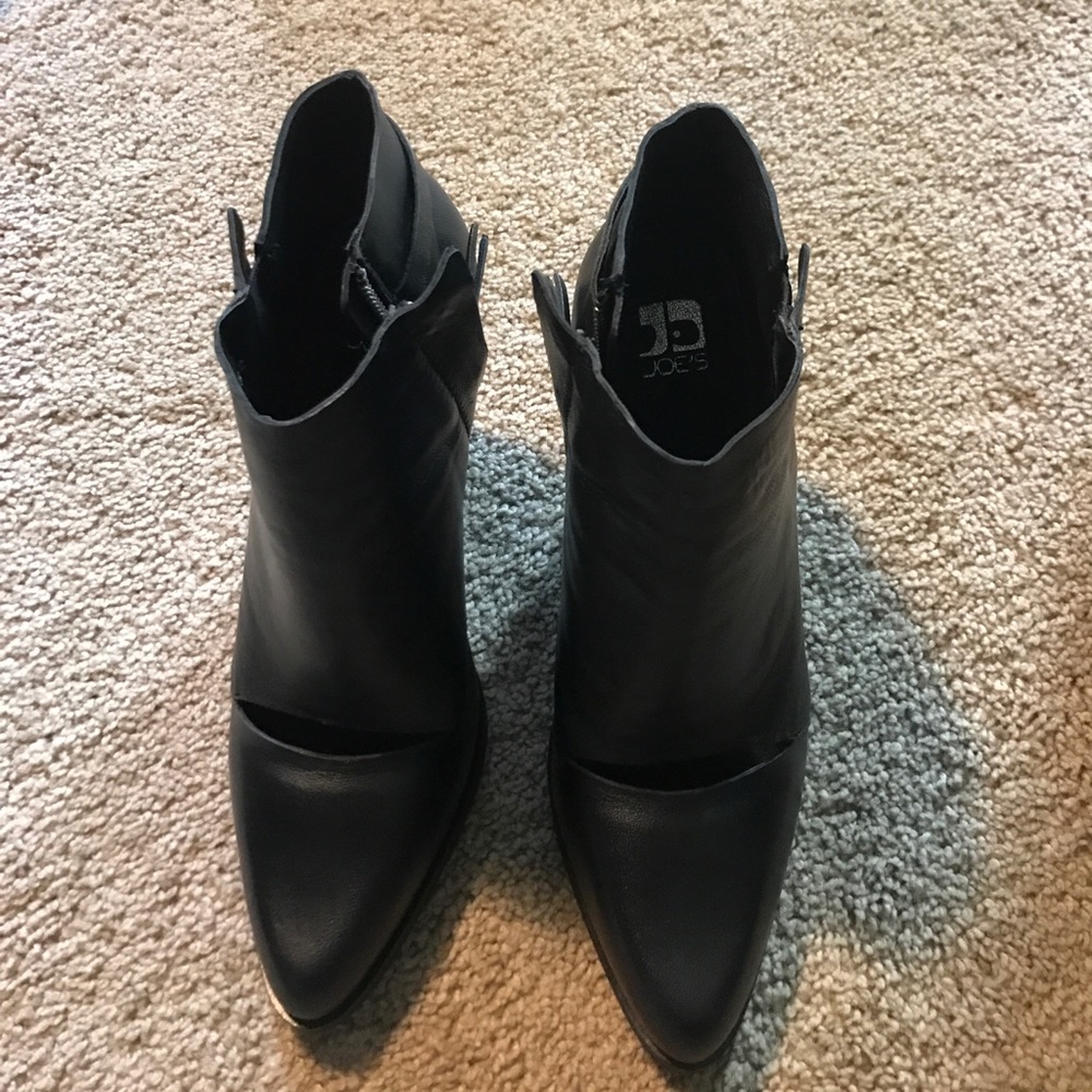 Joe's black leather ankle booties with slit