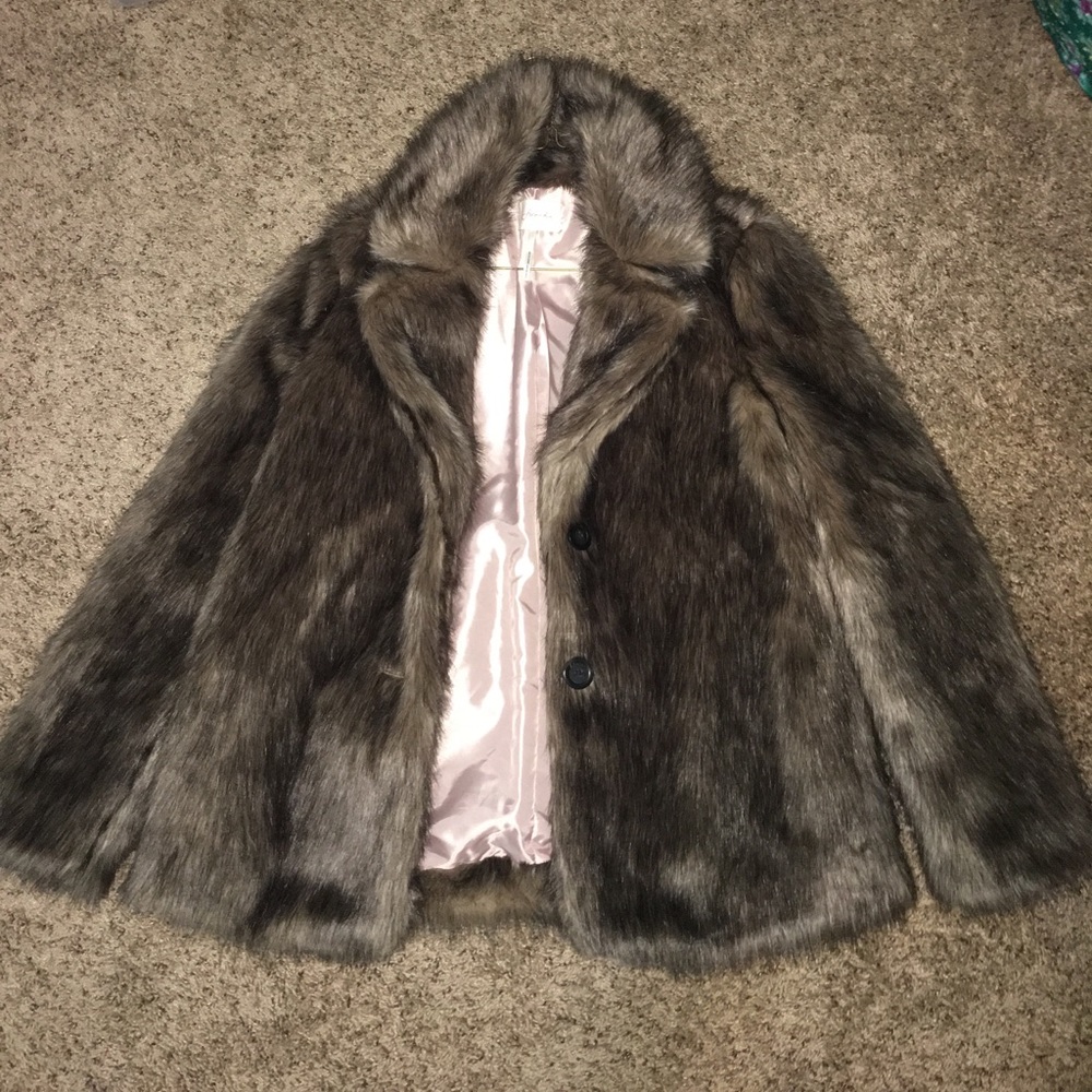 Taupe silk lined fur coat