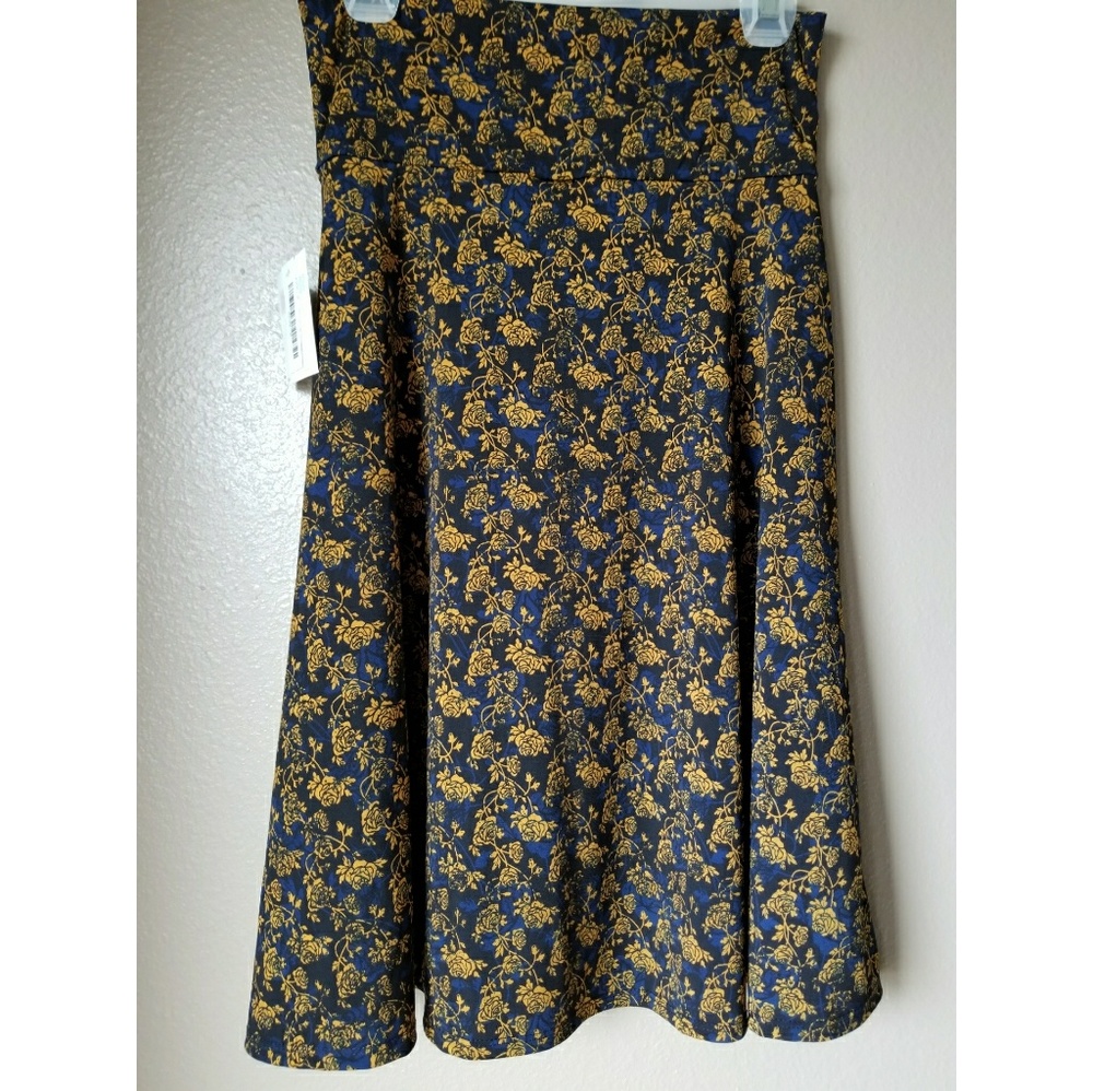 Lularoe Blue Yellow Rose Azure Skirt Small
