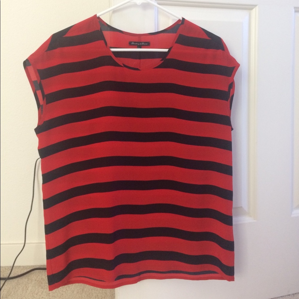 Madewell Red/Black Striped Silk Shirt