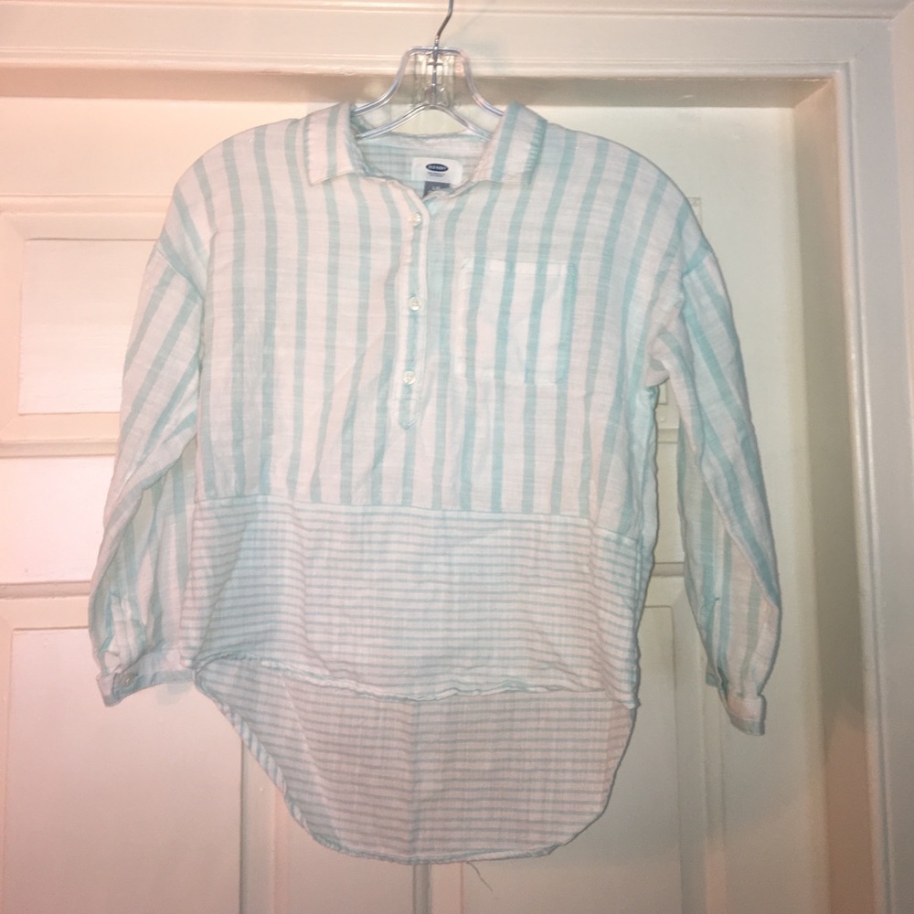 Old navy light teal and white button down shirt