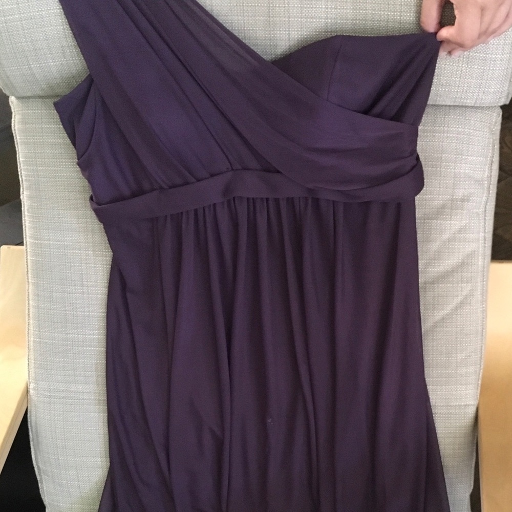 Plum One Shoulder Short Dress with Illusion Neck - Picture 4 of 4