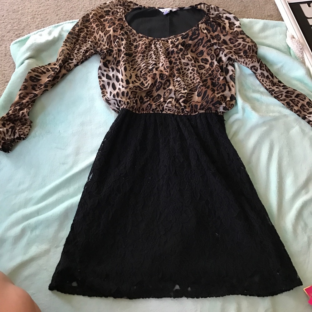Black lace, leopard long sleeve dress